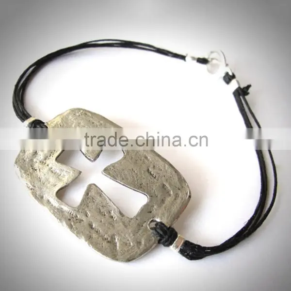 2015 Newest Wax Cord Braid Rock Bangle Heavy Metal Ancient Charm Bracelet for Men photo-4