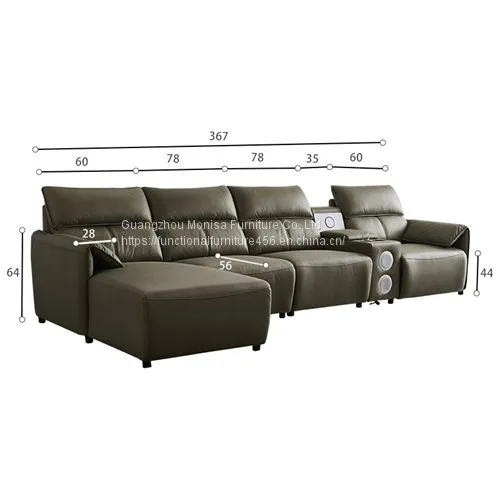 First Layer Cowhide Three-Seat Functional Dark Green Sofa Living Room Leather Art Furniture Electric Sofa Combination photo-3