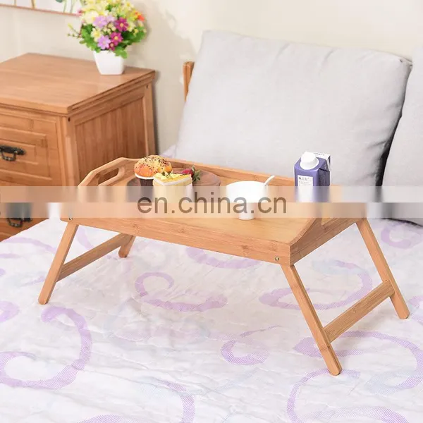Eco-friendly Foldable Bamboo Bed Tray Wooden Decorative Coffee Table for Serving Laptop Tea Tray With Handles photo-4