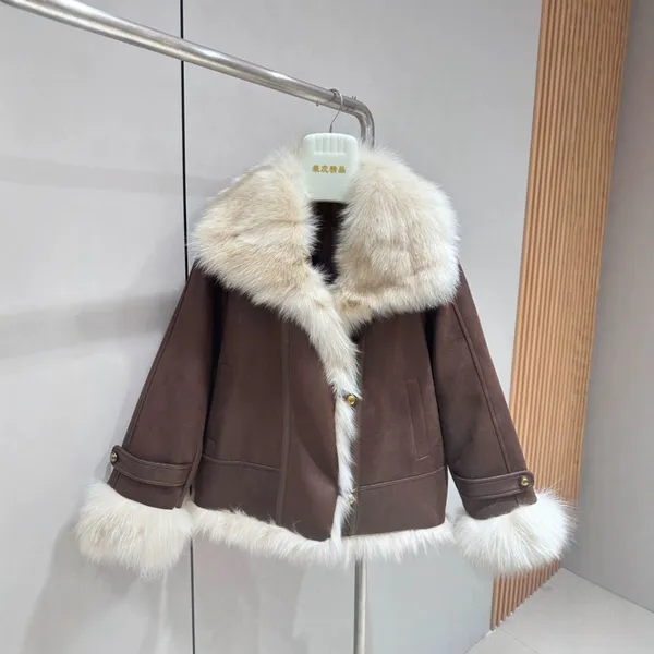 European Fox Fur Grass Fur One Piece Parker Down Jacket Women's Coat