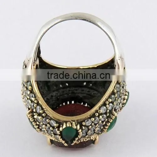 Red Onyx Green Onyx White CZ Ring, Gemtone Silver Jewelry, Oxidized Silver Jewelry photo-4