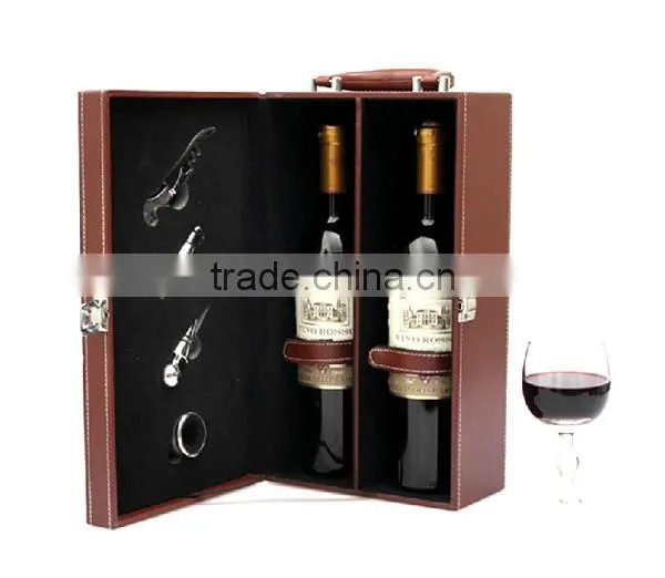 Factory Hot Sell Handmade Two Bottles Wine Leather Box photo-2