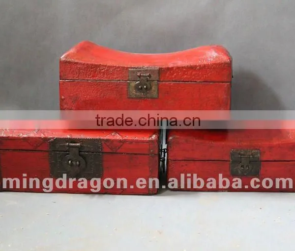 Chinese antique furniture pine wood Shanxi red Leather box