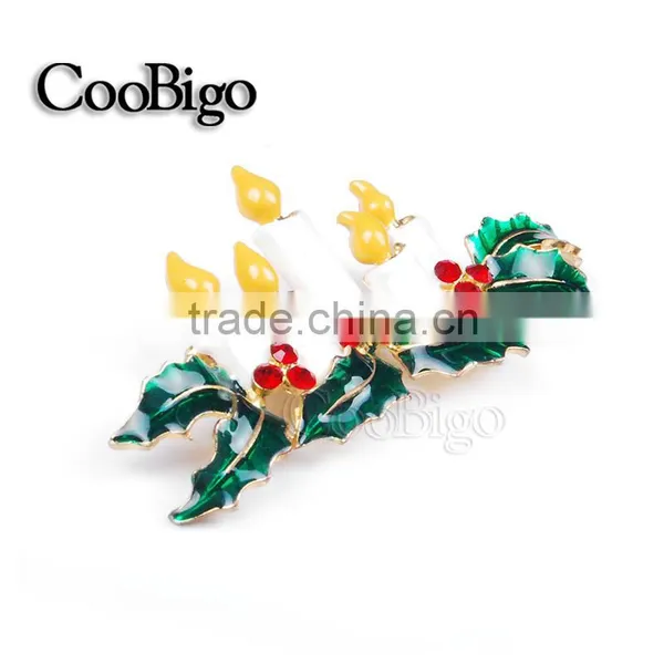 Fashion Jewelry Charming Candle Leaves Shape Red Rhinestone Pin Brooch Promotion Wedding Party Gift Apparel Accessories photo-2