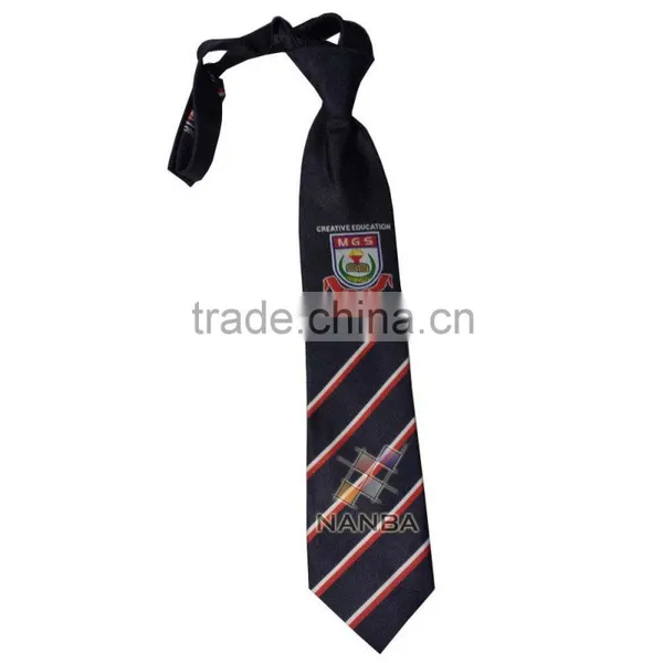 School Strip Tie in Black With Logo