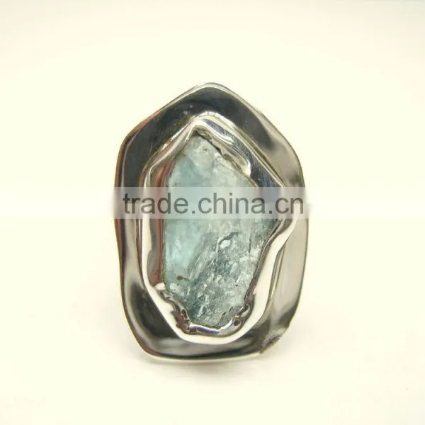 Aquamarine Raw Natural Gemstones Ring, 925 Solid Sterling Silver Rings, Blue Aquamarine Rough Gemstone Jewellery photo-3