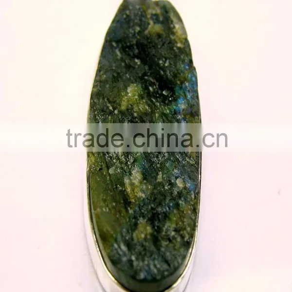 Labradorite Long Oval Druzy Rough Gemstone Pendant, 925 Solid Sterling Silver Pendant, Designer Raw Bezel Pendant photo-2