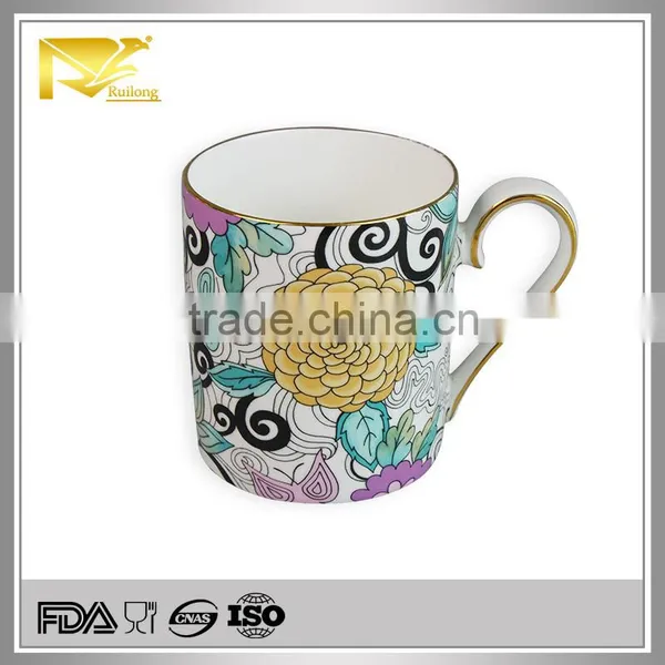 Tableware Gold Rim 6oz Paris Mug, Ceramic Horn Mug for Coffee Tea