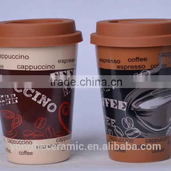 Wholesale Ceramic Single Walled Hot Coffee Mugs With Silicone Lid