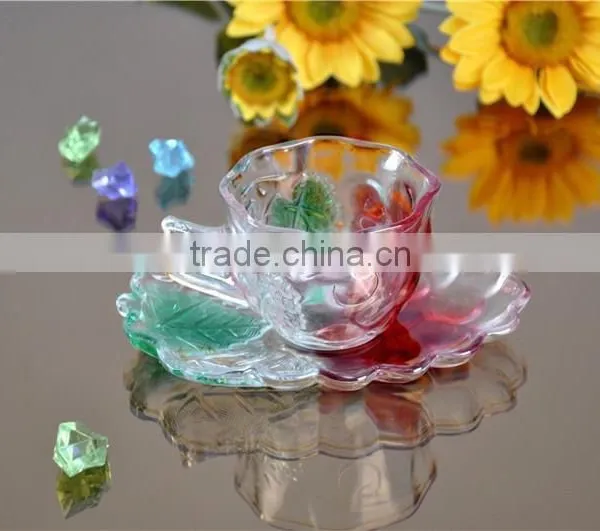 Colored Spray Water Tea Coffee Glass Cup and Saucer Set photo-2