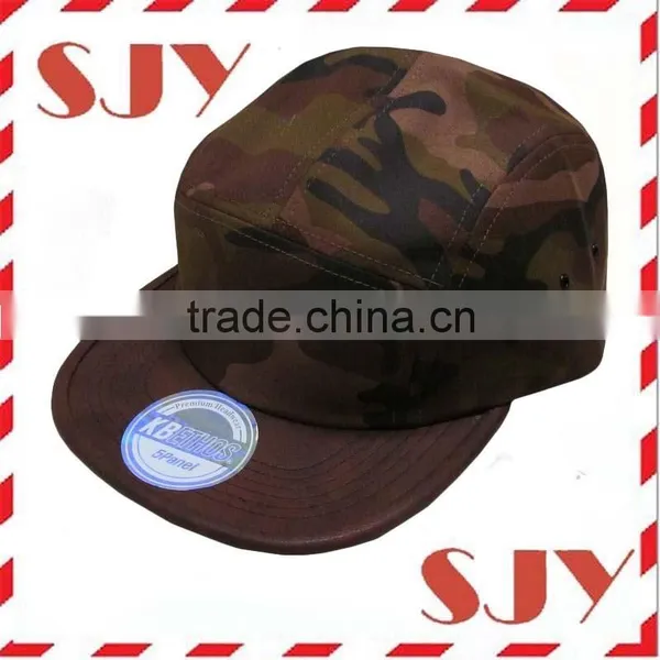Flat Brim Classic Genuine Leather Strap 5 Panel Hat Cap photo-4