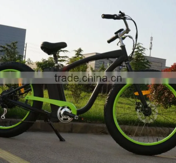 Merry Gold High Speed Fat Tire Beach Cruiser Electric Bike 48V 500W Black-Green