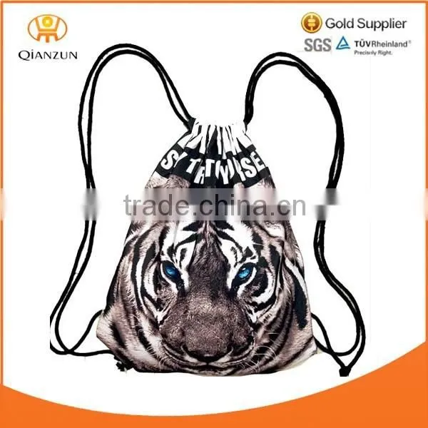 Tiger 3D printing animal draw string canvas hiking pack bag