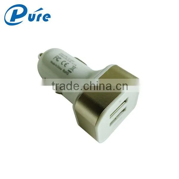 12V 2.1A Aluminum/ABS Material Dual Usb Car Charger for Smart Phone With Blue LED Light photo-2