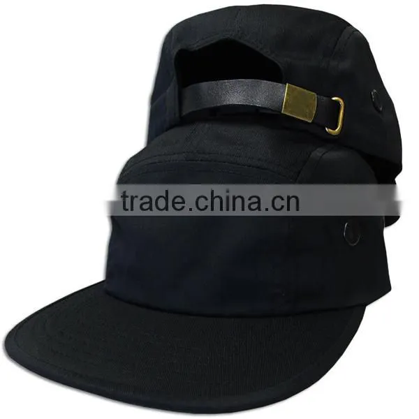 5 Panel Camper Strapback Hat Leather Strap Cadet Cap Plain Blank Racer Biker Cap photo-2