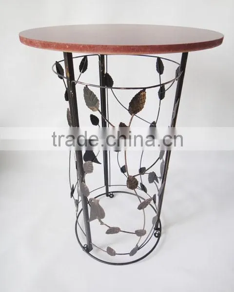 RH-4648 Metal Circle Motif Accent End Table or Wood Top Bird Barrel Round Sofa Side Table photo-2