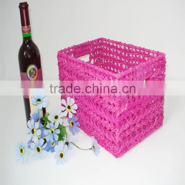 Home Garden Handwork Paper Rope Made File Book Storage Basket With Handle photo-3