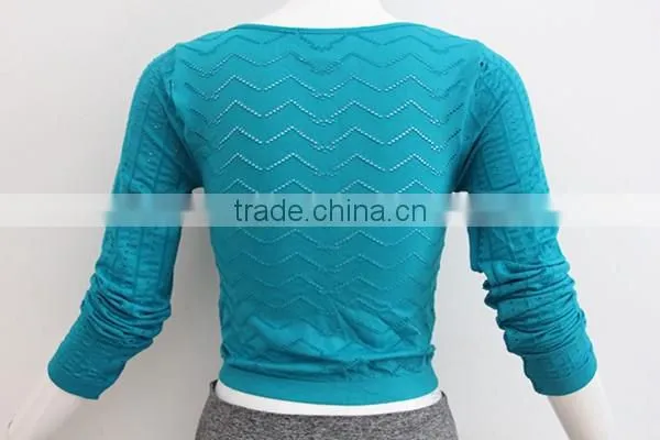 V-neck Ladies Seamless Long Sleeve Shirt With Hollow Out Wave Style Hole photo-3