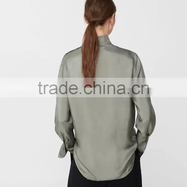 Autumn Women's Shirts Blouses 2017 100% Viscose Rounded Neck Long Sleeve Blouses photo-5