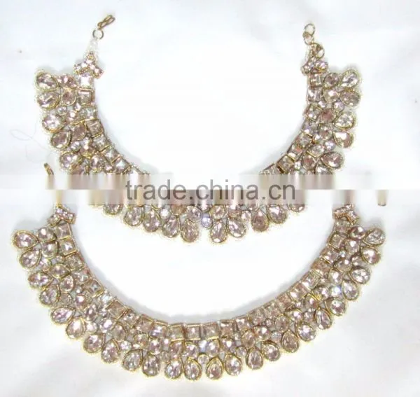 Gold CRYSTAL Payal ANKLETS Pair Feet Bracelet BRIDAL photo-2