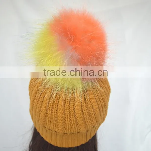 Myfur OEM Latest Women Ginger Ribbed Knitting Beanie Cap With Removable Pompom photo-3