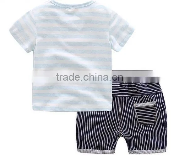 Wholesale 100% Cotton Striped Children's Boy Baby Clothes Set Kids t Shirt Beach Wear Set photo-3