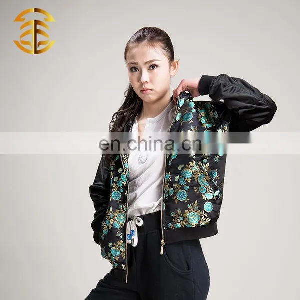 European Style Fashion Women Velvet Ladies Satin Bomber Jacket photo-2