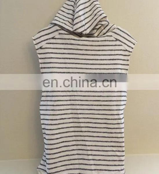 Womens Printed Stripe Sleeveless Funnel Neck Hoodie Top Shirt Natural Navy photo-3