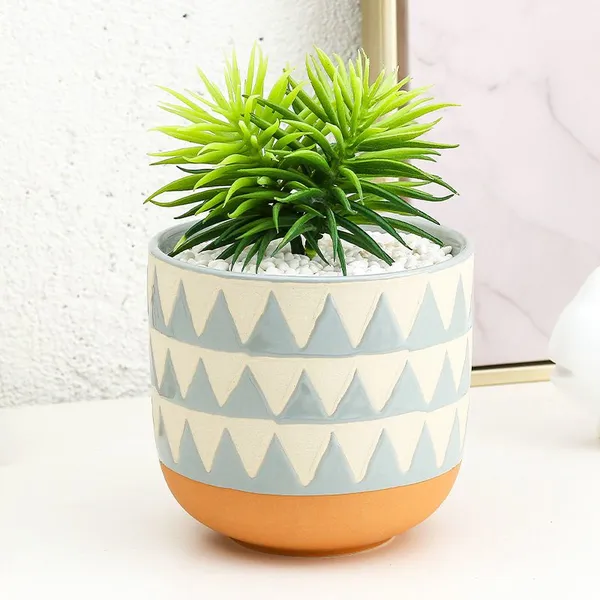 Blue And White Triangle Stripe Elegant Simple Fresh Creative Fasion Ceramic Flower Vase For Living Room photo-3