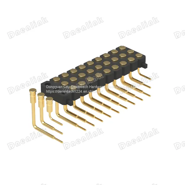 Dnenlink 3.00mm Pitch Triple Row H4.0mm Concave Contact Right Angle Female Header DIP Type PogoPin Header With Peg photo-2