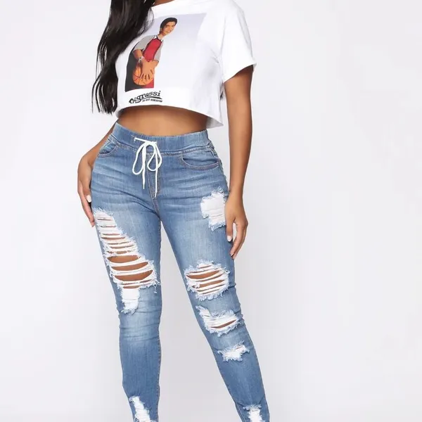 High Waist Lace-up Trousers Women Jeans photo-3