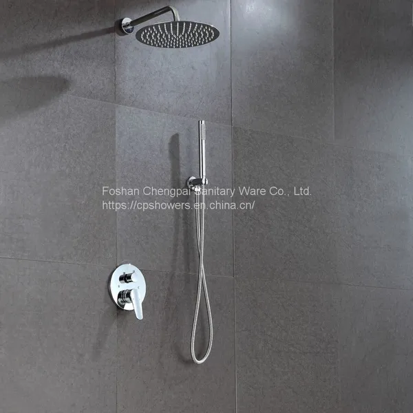 Super Slim Shower Set With Round Ultra Thin Shower Head Shower Arm Mixer Hanheld Showerhead photo-3