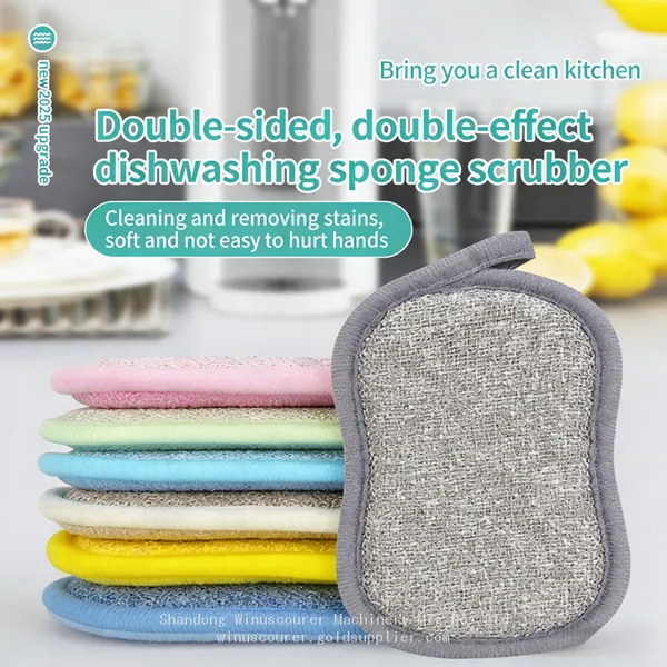 Double-Sided Microfiber Dish Towel Strong and Non-Stick Kitchen Oil Fiber Rag Sponge for Pot Washing and Brush Descaling photo-5