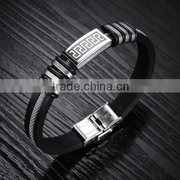 Hot Selling Silicon Bracelet Men Silicone Charm Bracelet Popular Style Stainless Steel Silicon Bracelet photo-4