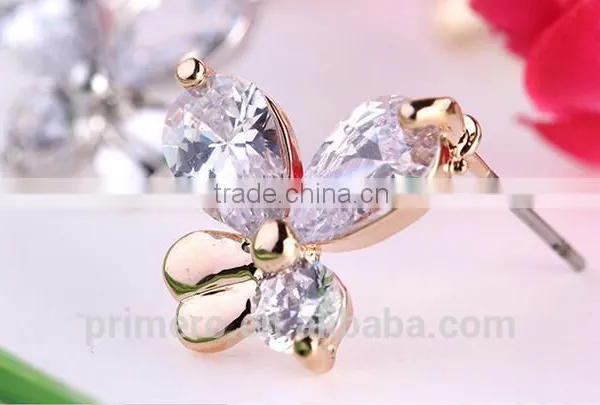 New Fashion Rolled Jewelry Gold Butterflies Crystal Earring For Women photo-4