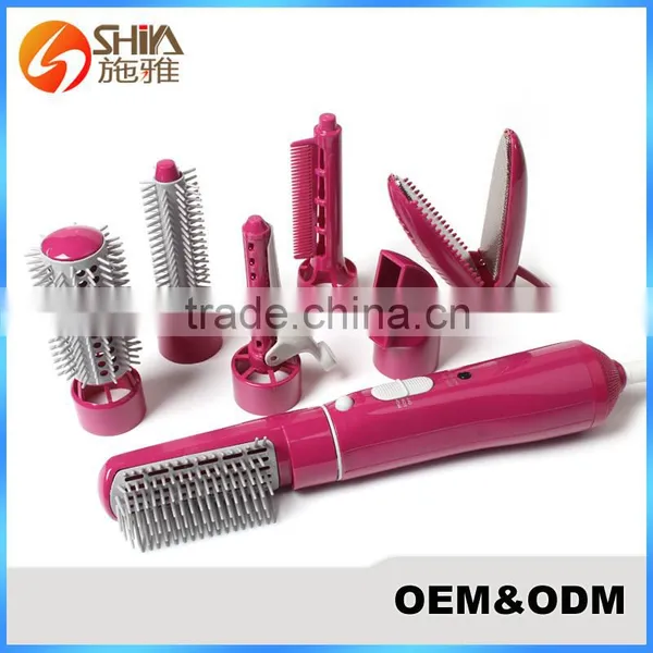8 In 1 Professional Hot Pink Infrared Hair Dryer Straightener Curler With Air Styler Brush Set photo-2