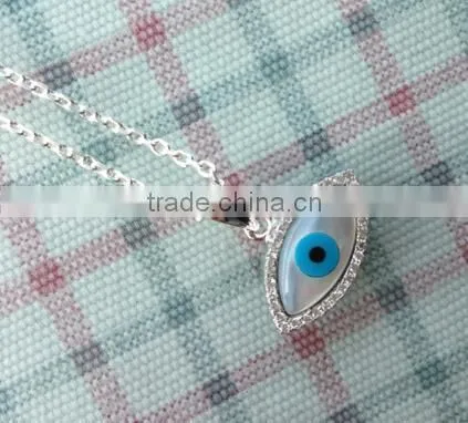 Turkish Rhodium Plated 925 Sterling Sliver Mother of Pearl Greek Evil Eye Necklace With CZ Stone photo-2