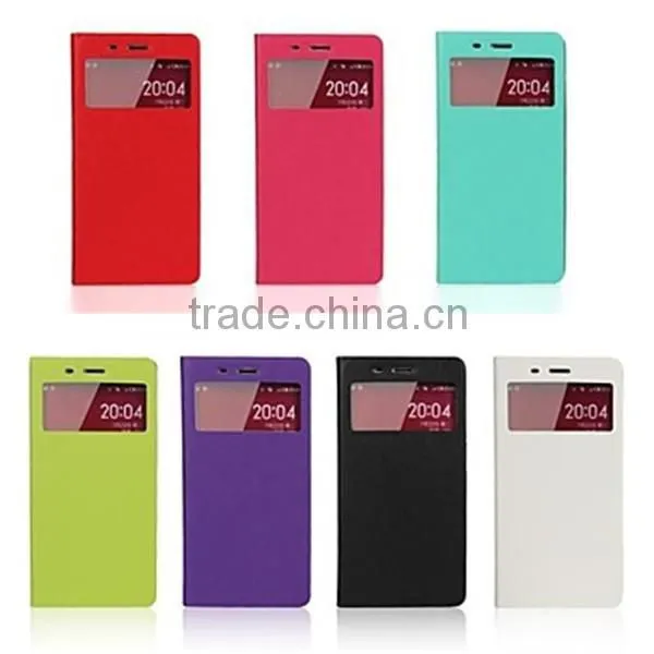 Ultrathin Solid Color Visual Window Design PU Leather Full Body Case With Stand Case for Xiaomi Mi4