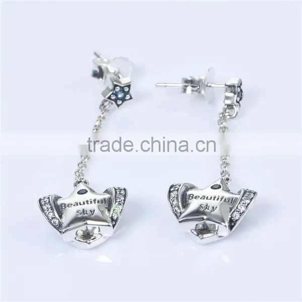 Long Fashion Design Raw Material Engraved Hanging Pave Diamond Earrings photo-3
