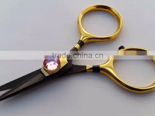 Fly Tying Razor Scissors 4" Pink Gem Stone Knob Black & Gold Coating/Razor Scissors
