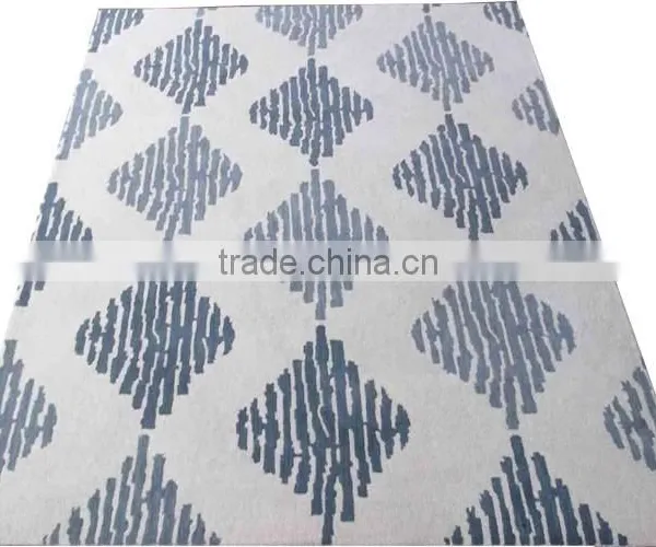 Ikat Design Hand Tufted Cut Pile Wool Carpet, Latex Backed With Cloth photo-5