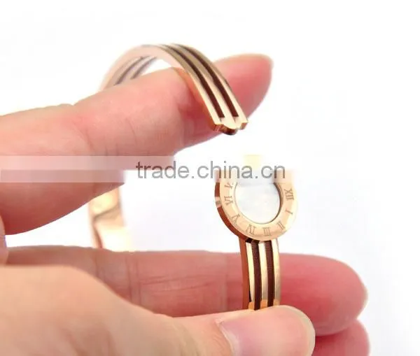 2016 Europe Brand Stainless Steel Two Tone Roman Bangle Vintage Charm Bracelet for Women photo-4