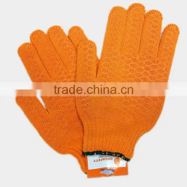 DDsafety Hot Sale Orange Cotton Polyester Knitted Gloves With PVC Both Sides Safety Fishing Gloves photo-3