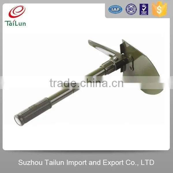 different types of folding camping shovel with saw and pickaxe