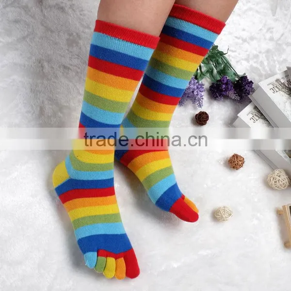 High Quality Long Section Colorful Strip Five Fingers Socks Long Stocking Toes Socks photo-4