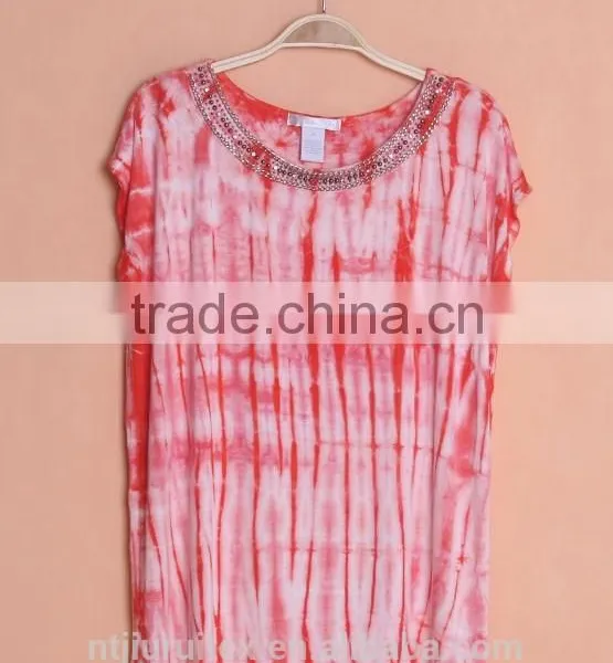 Tie Dye T-shirt for Women, Tie Dye Blouse With Metal Decoration photo-3