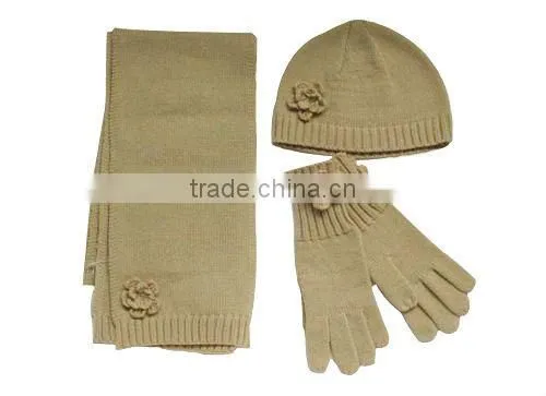 Various Design Jacquard Fashion Winter Knitted Scarf Hat Glove Sets photo-6
