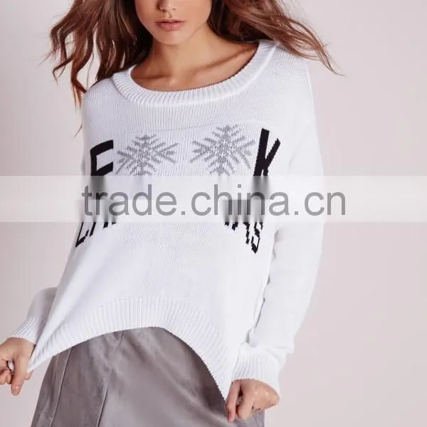 MGOO 2017 Latest Design Custom Made Women Christmas Jumper White Cropped Sweater Long Sleeve photo-4