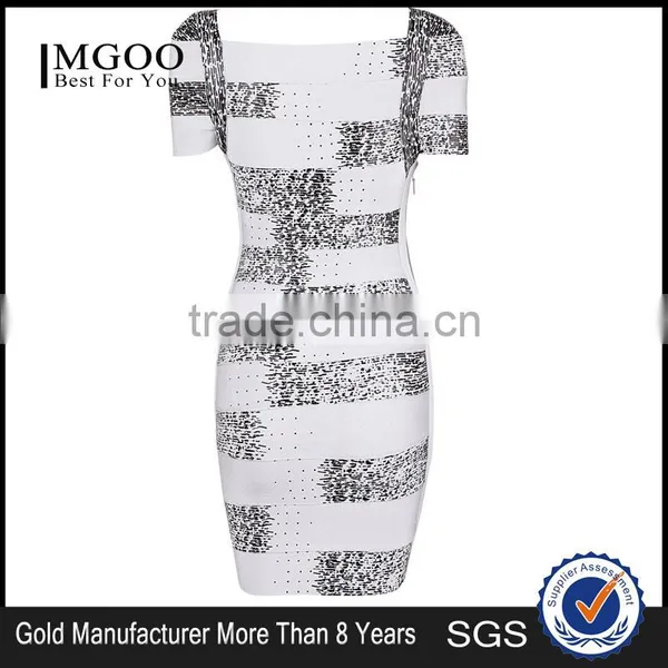 MGOO Wholesale 2015 Dress Manufacturer OEM Short Sleeves Women Work Dress Bandage Spandex Plaid Shinning Dress H265 photo-5