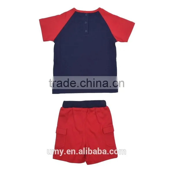 Summer Organic 100% Cotton Cartoon Applique Short T-shirt Boy Clothes Sets photo-5